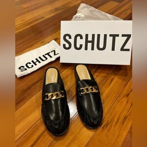NWT Schutz Luca Chain Leather Flat Mules